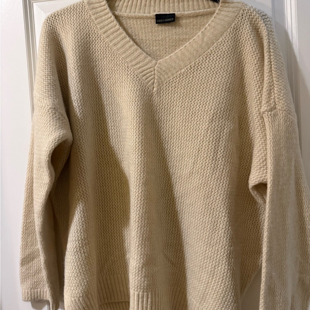 Coco + Carmen Cream V-Neck Sweater